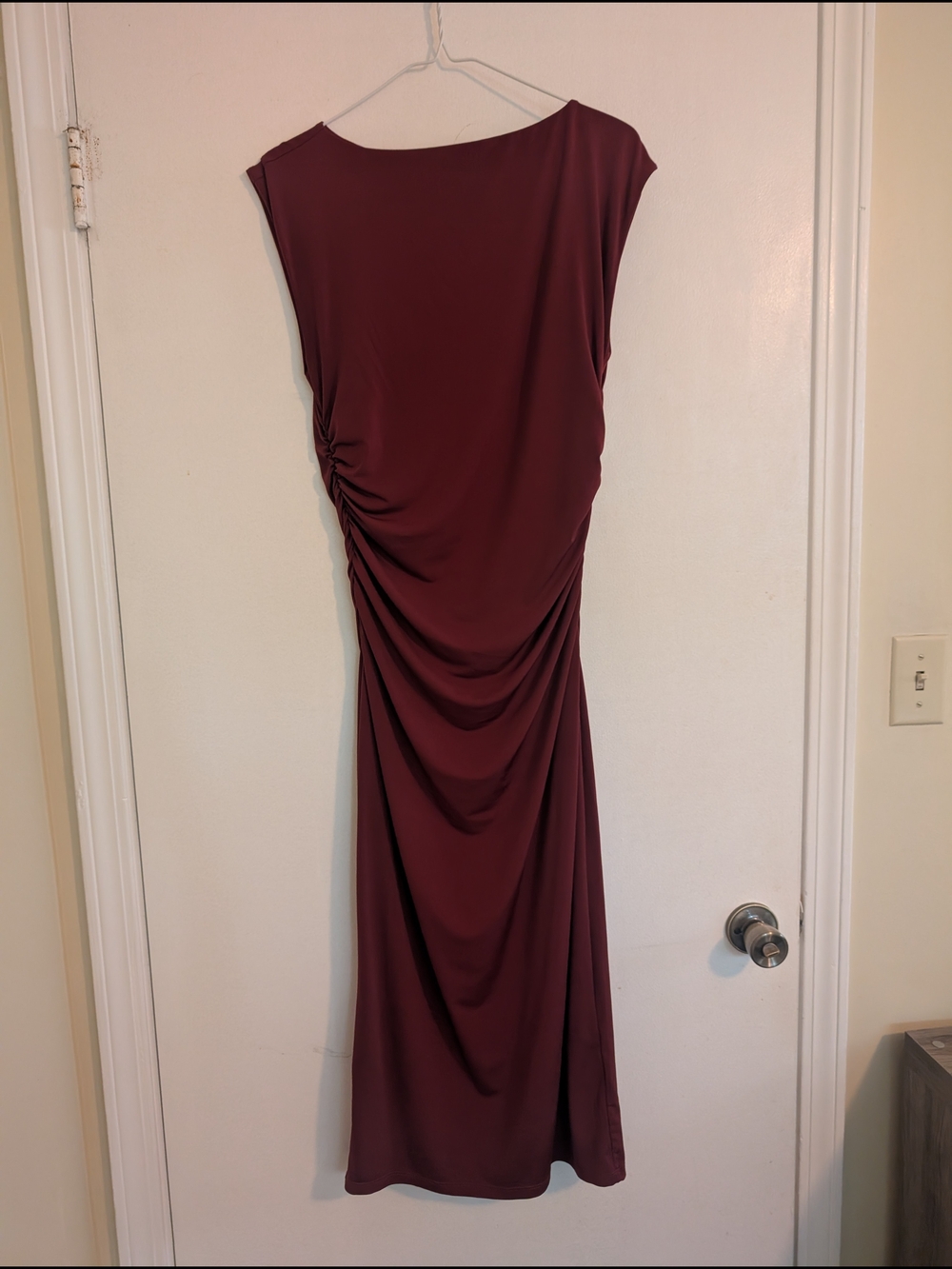 H&M Sleeveless Ruched Midi Dress in Burgundy